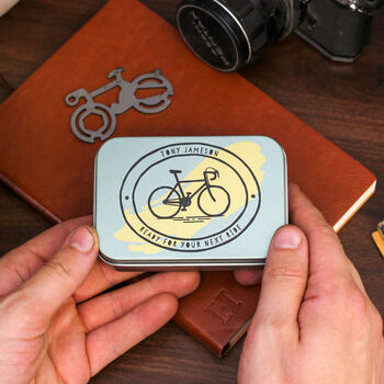 Personalised Hand Drawn Cycling Bike Tool Tin Gift, 7 of 11