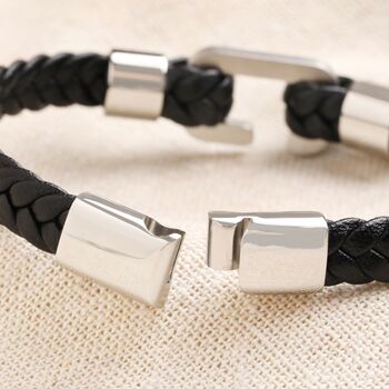 Personalised Clasp Hook Leather Bracelet In Black, 5 of 7