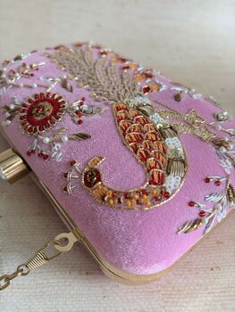 Peacock Rectangular Pink Clutch Bag, 10 of 12