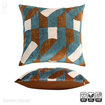 Geometric Blue And Brown Velvet Pillow Cover 50x50cm, 2 of 6