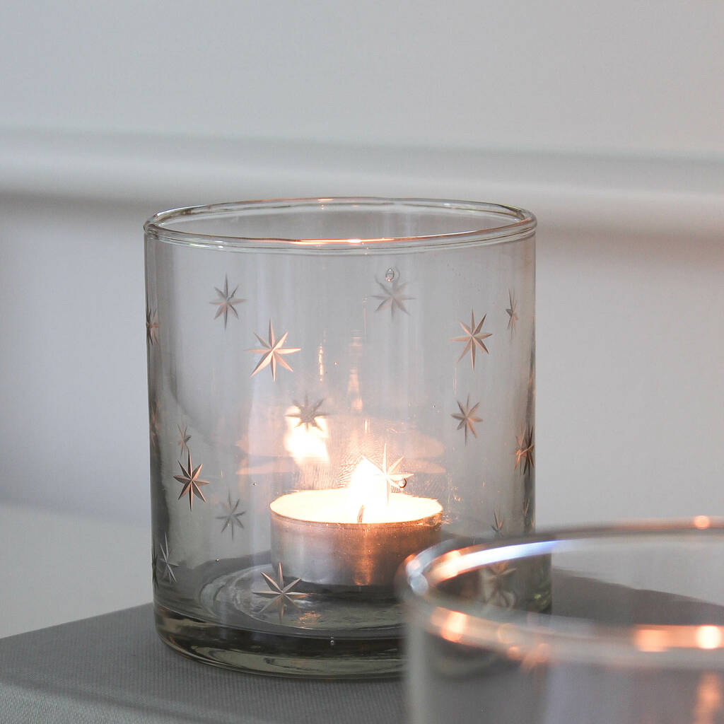 etched star glass tea light holder by marquis & dawe