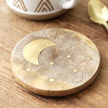 Set Of Four Wooden Crescent Moon Coasters, 4 of 5
