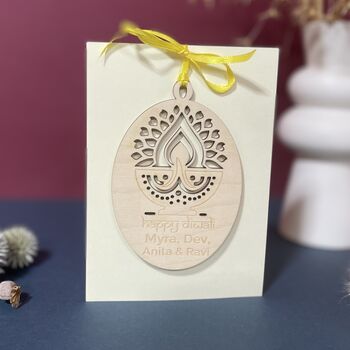 Personalised Wooden Diya Diwali Card, 8 of 8