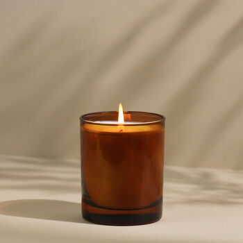 Handmade Sandalwood Amber Glass Candle, 4 of 4