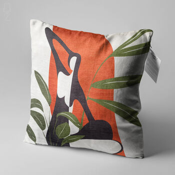 Abstract Woman Themed With Green Leaves Cushion Cover, 3 of 7
