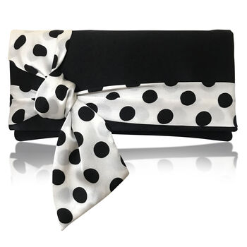Black And Ivory Polka Dot Satin Clutch Handbag Piper, 2 of 5