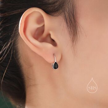 Genuine Black Onyx Pear Cut Drop Hook Earrings, 4 of 10