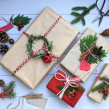 100% Recyclable Red And Kraft Paper Gift Wrap Set, 2 of 2
