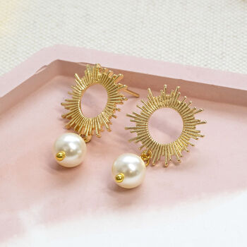 Sun Earrings With Pearl Drop Detail, 3 of 9