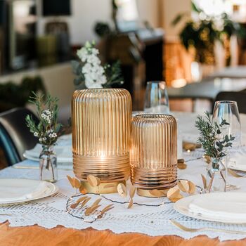 Cordless Tan Ribbed Glass Lamps, 2 of 11