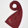 Mushroom Embroidered Burgundy Pashmina Scarf, thumbnail 1 of 5