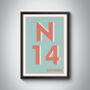 N14 Southgate London Postcode Typography Print, thumbnail 7 of 10