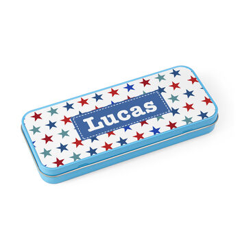Personalised Boy's Blue Metal Pencil Case Tin, 9 of 9