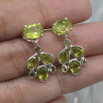 Peridot Earrings: Silver, Floral Dangle Drop, 5 of 8