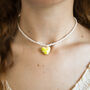White Seed Bead And Green Heart Necklace, thumbnail 2 of 4