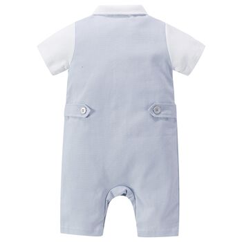 Baby Boy's All In One Linen Short Outfit With Bow Tie, 4 of 4