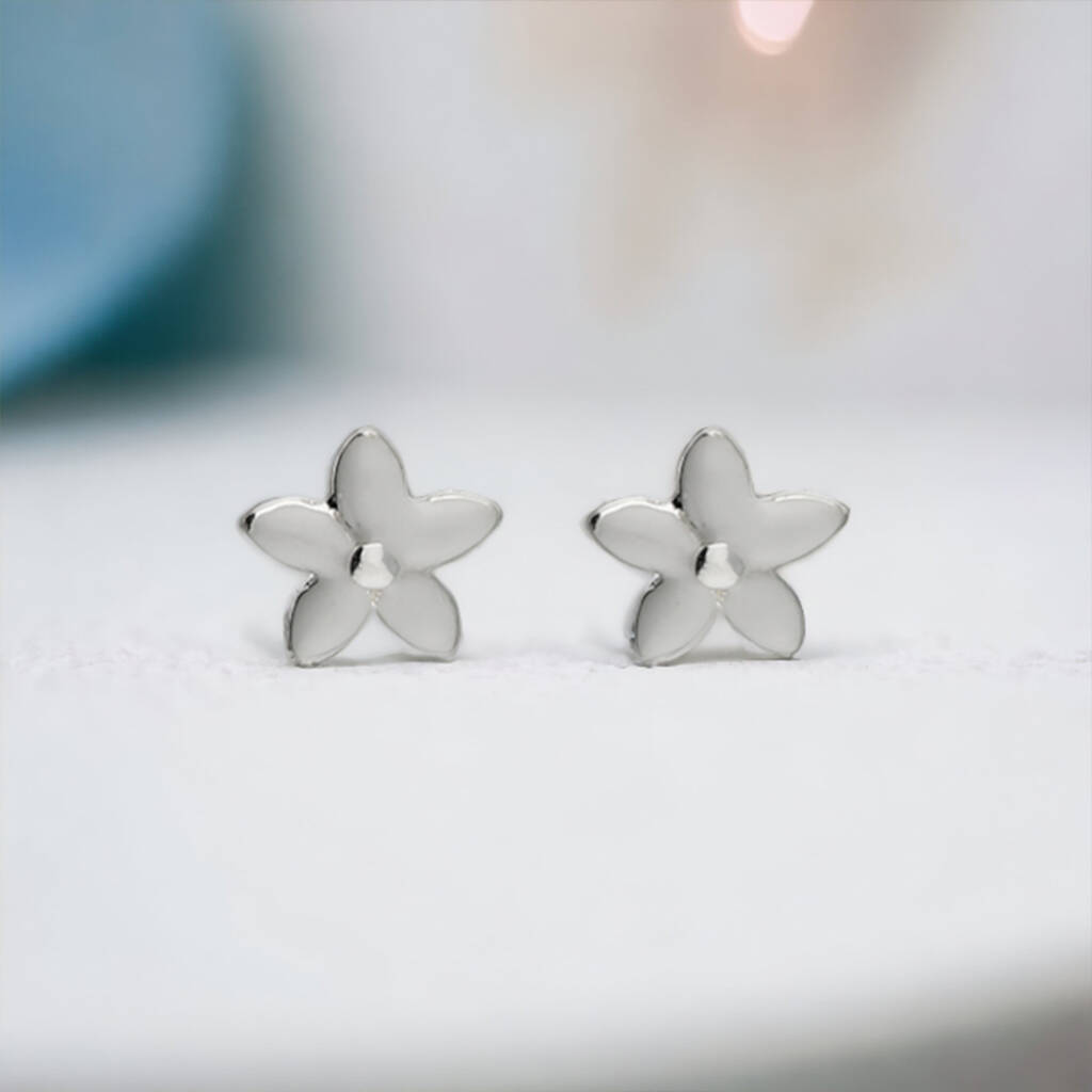 Stříbrné kytičkové náušnice s diamanty Forget me not DE617