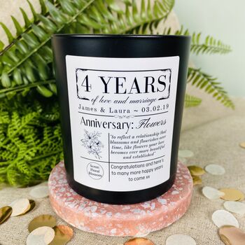 Personalised 4th Flowers Anniversary Meaning Candle, 4 of 11