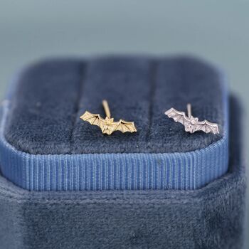 Extra Tiny Bat Stud Earrings In Sterling Silver, 5 of 12