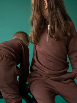 Walnut Fleeced Tracksuits Kids Ribbed Cotton, 3 of 11