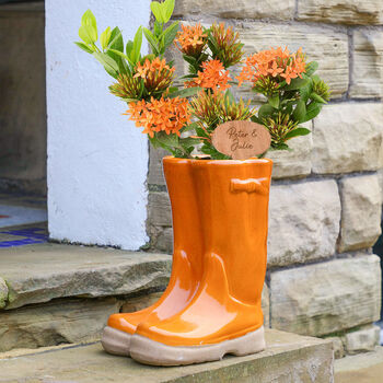 Large Sunset Orange Personalised Welly Boots Planter, 7 of 11