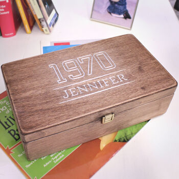 Personalised Wooden 40th Year Memory Box 1970s Design, 3 of 5