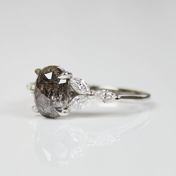 Oval One Of A Kind Salt And Pepper Diamond Engagement Ring, 2 of 3