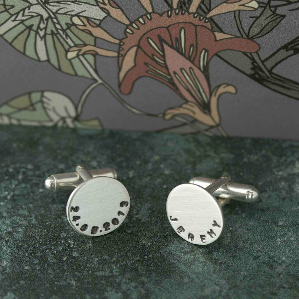 Image of Silver Round Cufflinks Engraved Letterbox Gift, Silver