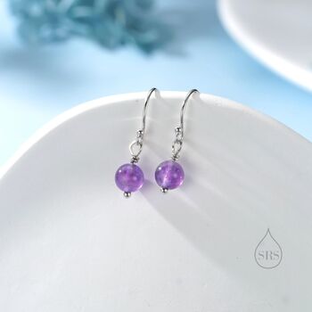 Natural Amethyst Bead Hook Earrings In Sterling Silver, 2 of 12