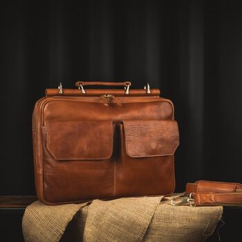 Tan Leather Briefcase Laptop Bag, 4 of 12