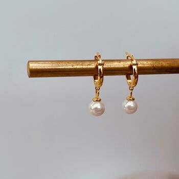 Pearl Huggie Hoop Earrings, 2 of 3