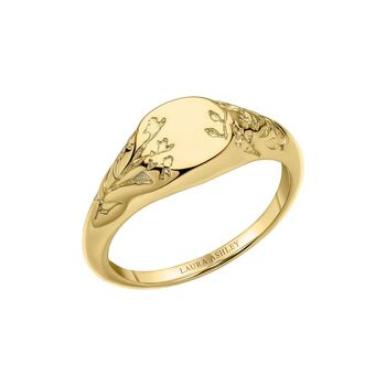 Gold Plated Sterling Silver Floral Signet Ring, 2 of 6