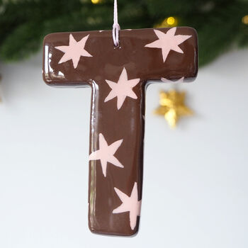 Personalised Brown And Pink Star Christmas Tree Letter Decoration, 3 of 3