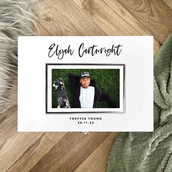 Personalised Modern Any Occasion Landscape Photo White Memory Box Three Sizes 22cm | 27cm | 30cm, 6 of 8