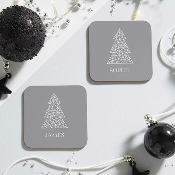 Geo Christmas Tree Coaster Set, 3 of 3