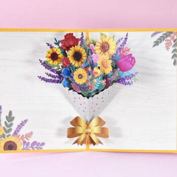 Mixed Flower Bouquet Pop Up Greetings Card, 2 of 4