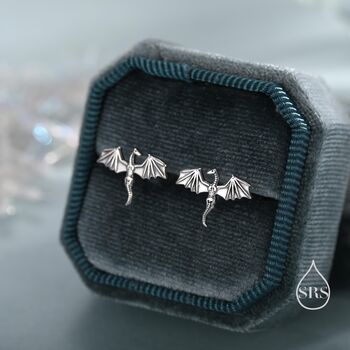 Sterling Silver Dragon Skeleton Stud Earrings, 4 of 12