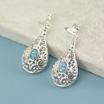 Sterling Silver Ornamental Opal Earrings, 3 of 9