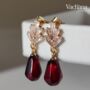 Red Pomegranate Seed With Cz Leaf Earrings, thumbnail 1 of 3