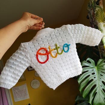 Hand Embroidered Personalised Baby Cardigan, 7 of 10