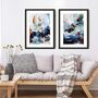 Set Of Two Prints Large Blue Abstract Framed Wall Art, thumbnail 2 of 10