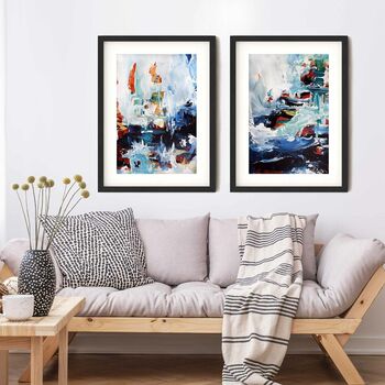 Set Of Two Prints Large Blue Abstract Framed Wall Art, 2 of 10