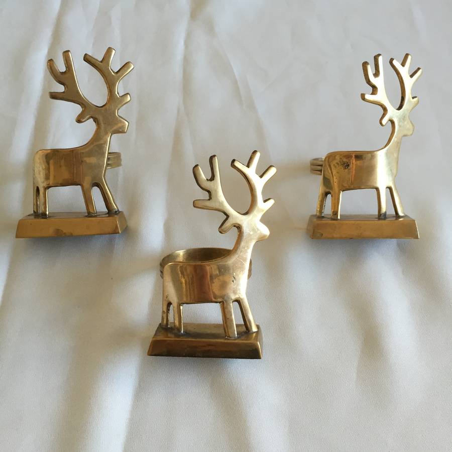 Vintage Gold Reindeer Napkin Rings By Iamia