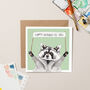 Raccoon Birthday Card In Sage, thumbnail 1 of 2