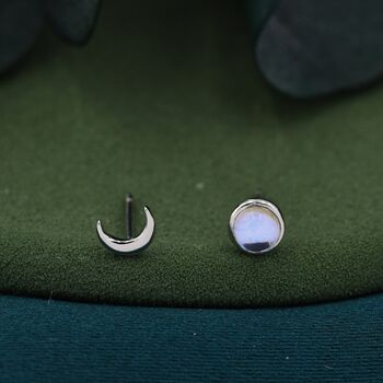 Sterling Silver Moon Phase Stud Earrings, 3 of 8