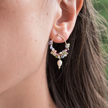 Botanical Gemstone Earrings With Pearl Drop, 5 of 9