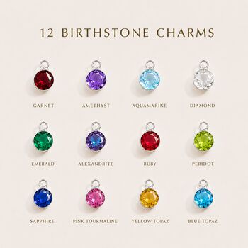 Personalise Birthstone Silver Bead Heart Charm Bracelet Engraved Name, 3 of 9