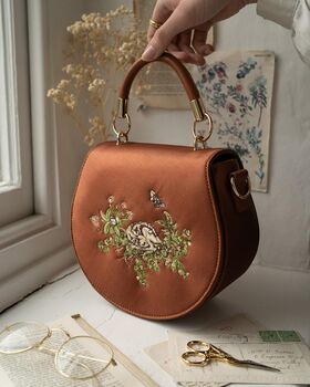 Sleepy Fawn Embroidered Satin Saddle Bag, 7 of 8