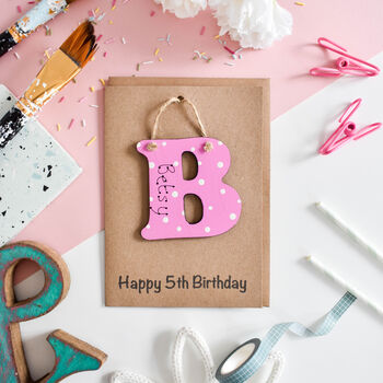 Personalised 5th Birthday Card Wooden Letter Name, 2 of 3