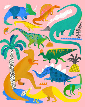 Dinosaurs On Pink Fine Art Print, 2 of 6